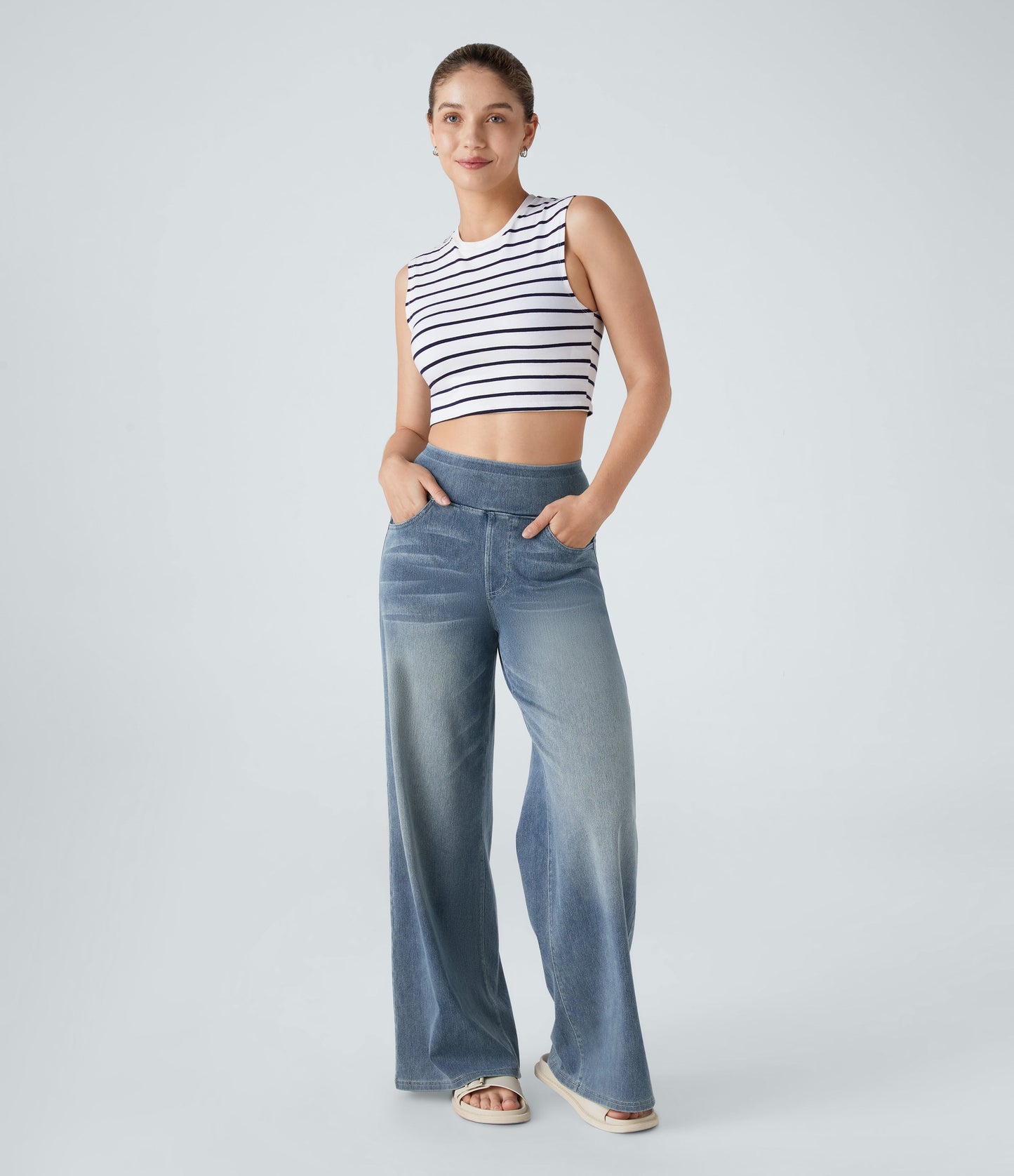 🔥™ High Waisted Pockets Baggy Wide Leg Washed Casual Jeans