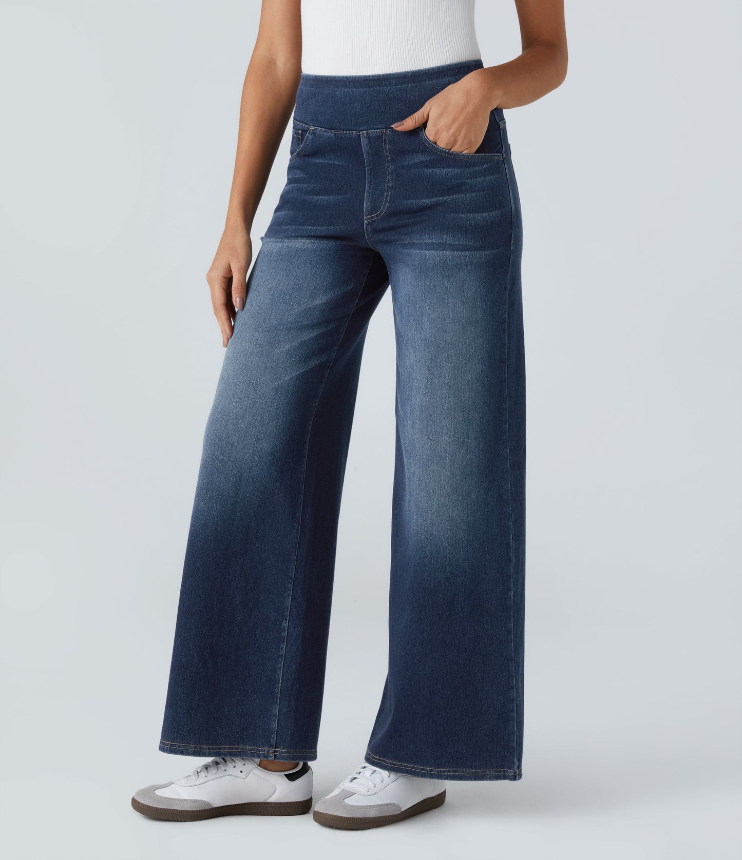 🔥™ High Waisted Pockets Baggy Wide Leg Washed Casual Jeans