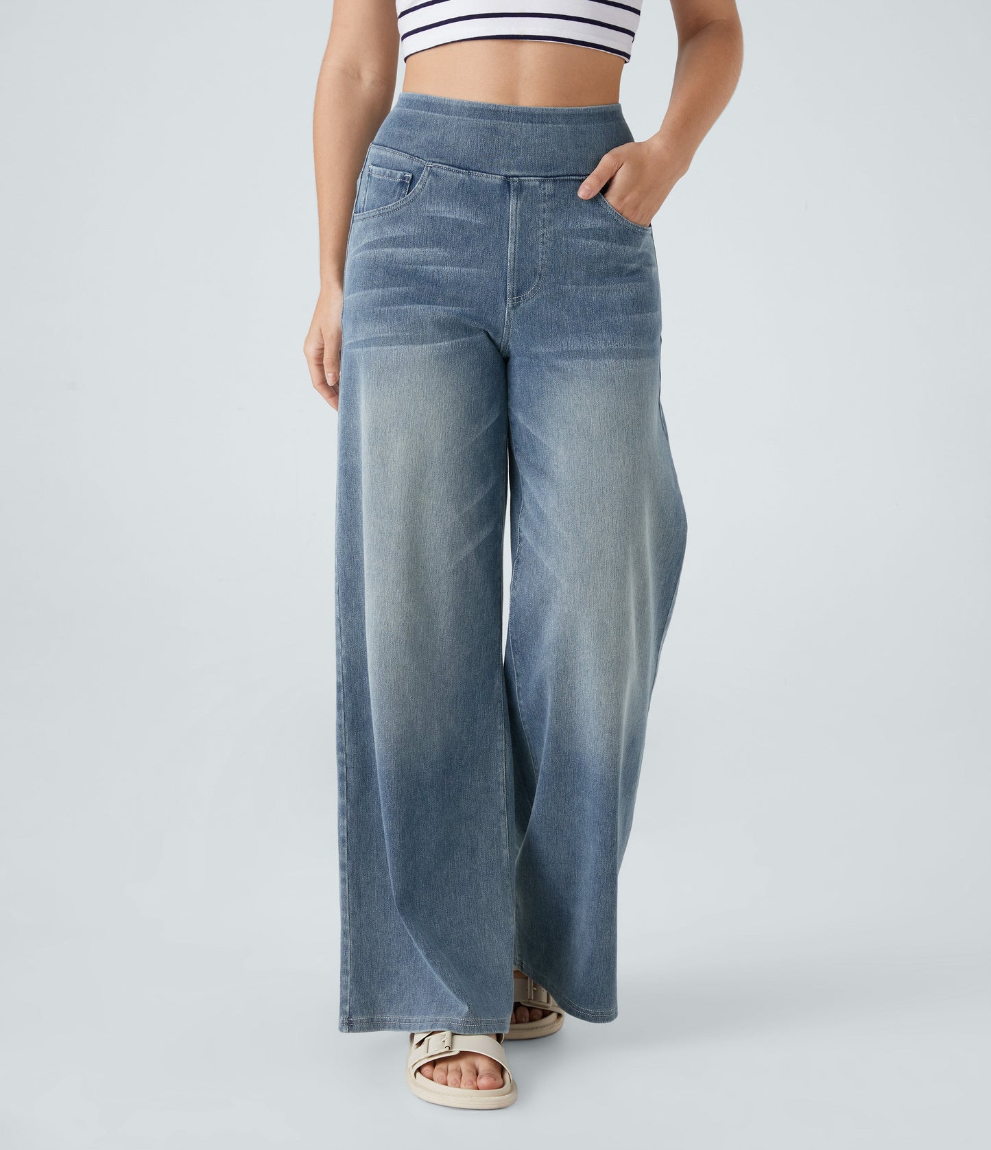 🔥™ High Waisted Pockets Baggy Wide Leg Washed Casual Jeans