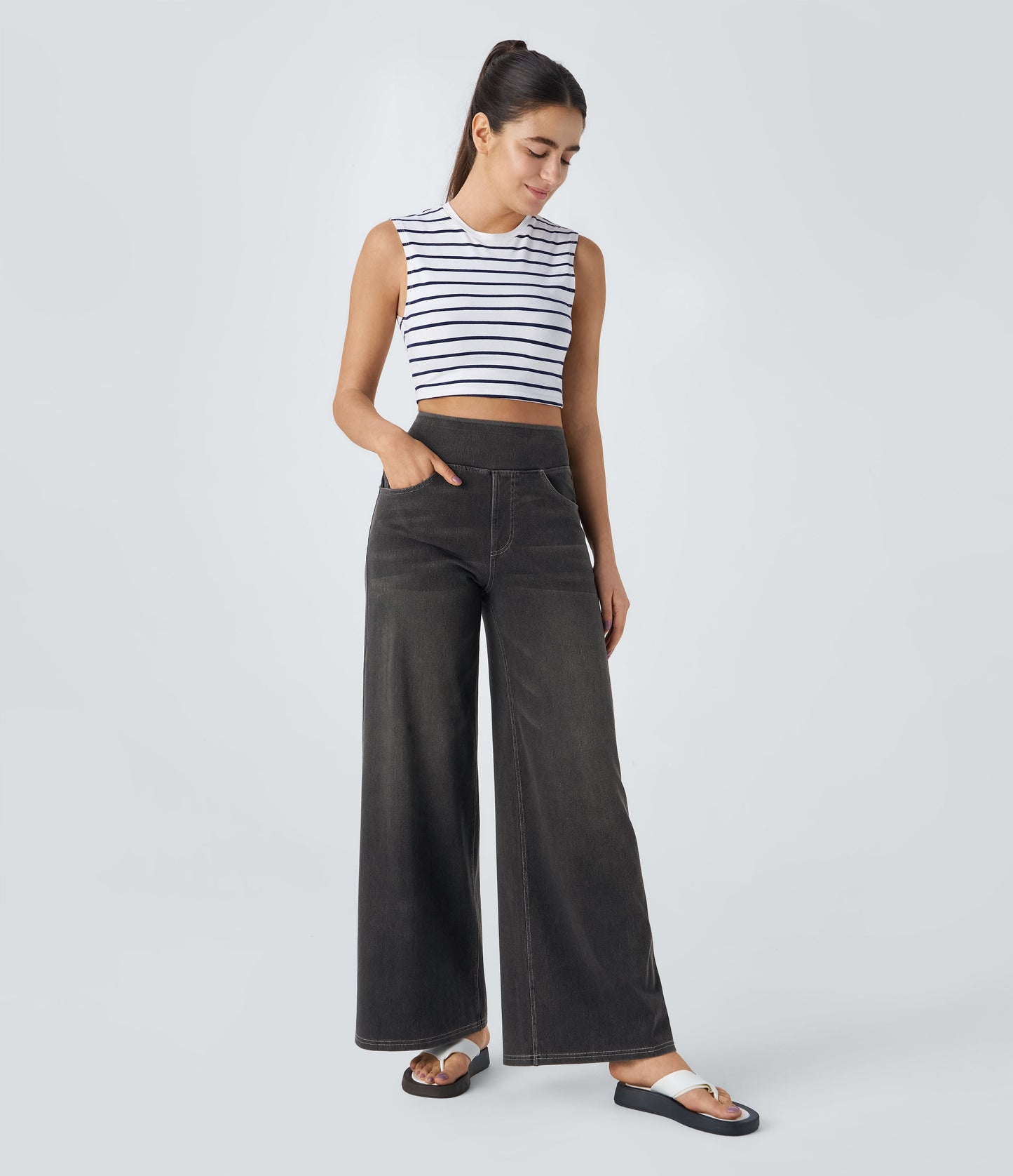 🔥™ High Waisted Pockets Baggy Wide Leg Washed Casual Jeans