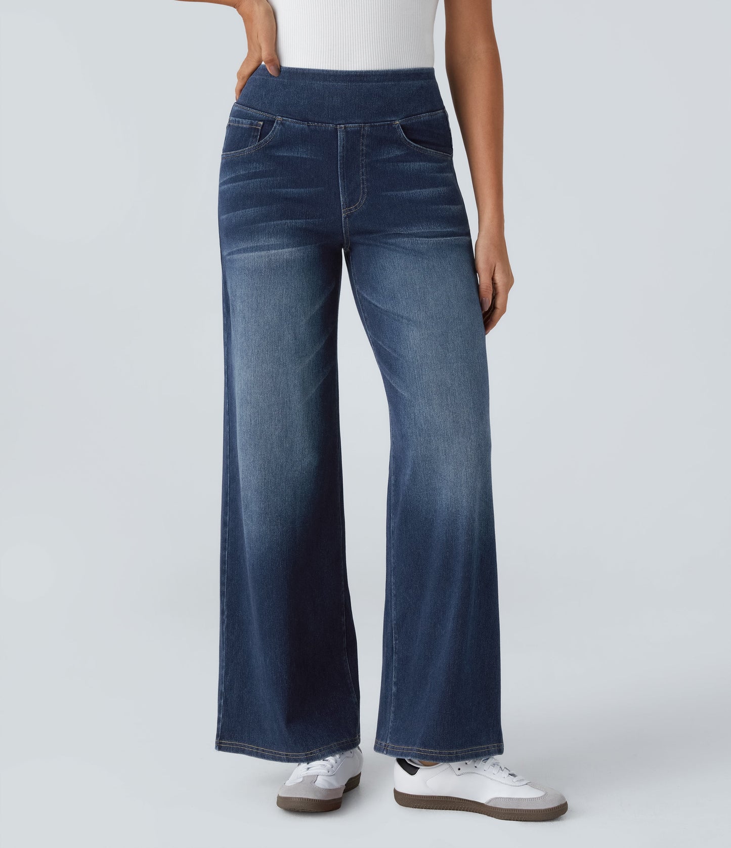 🔥™ High Waisted Pockets Baggy Wide Leg Washed Casual Jeans