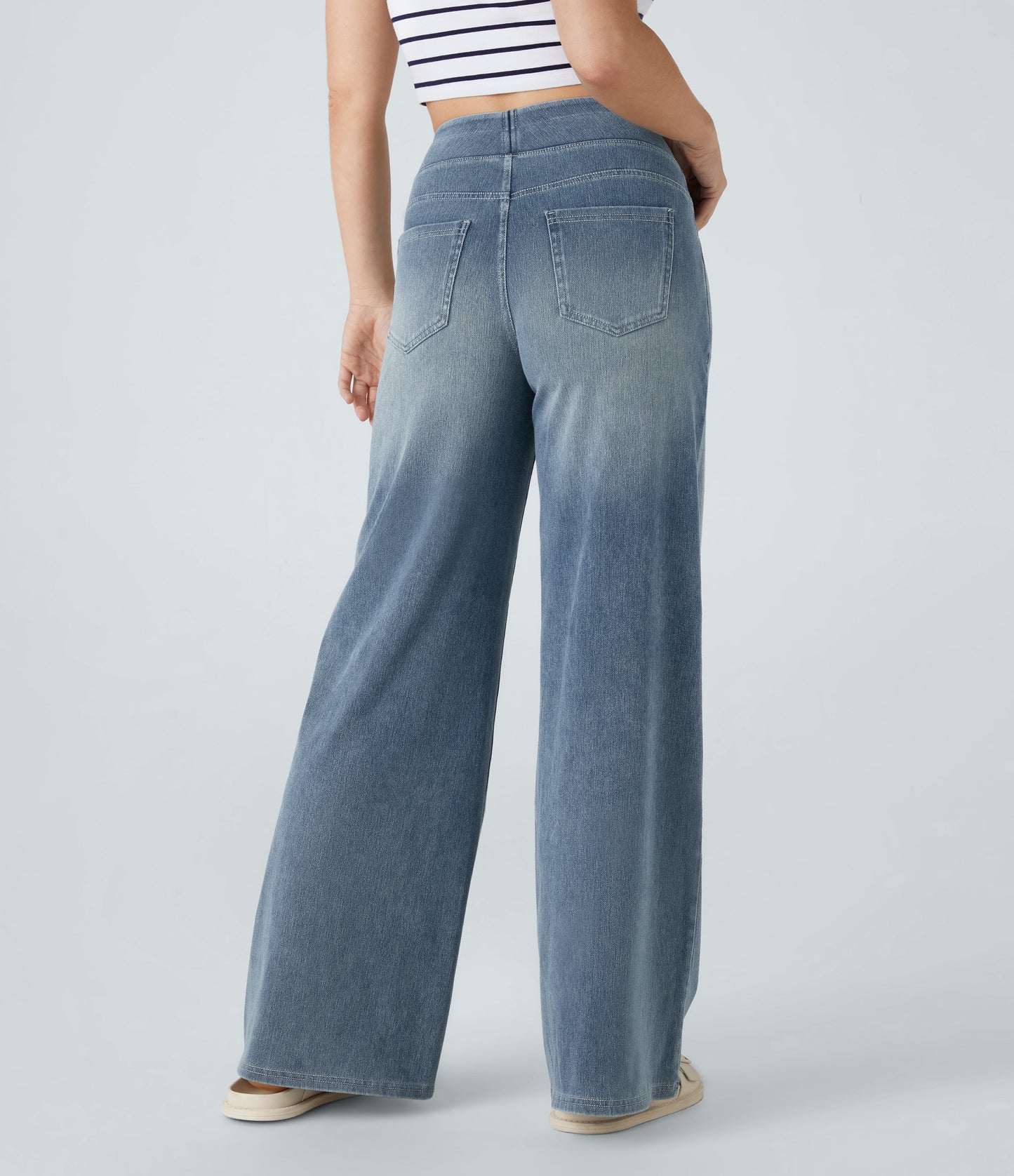 🔥™ High Waisted Pockets Baggy Wide Leg Washed Casual Jeans