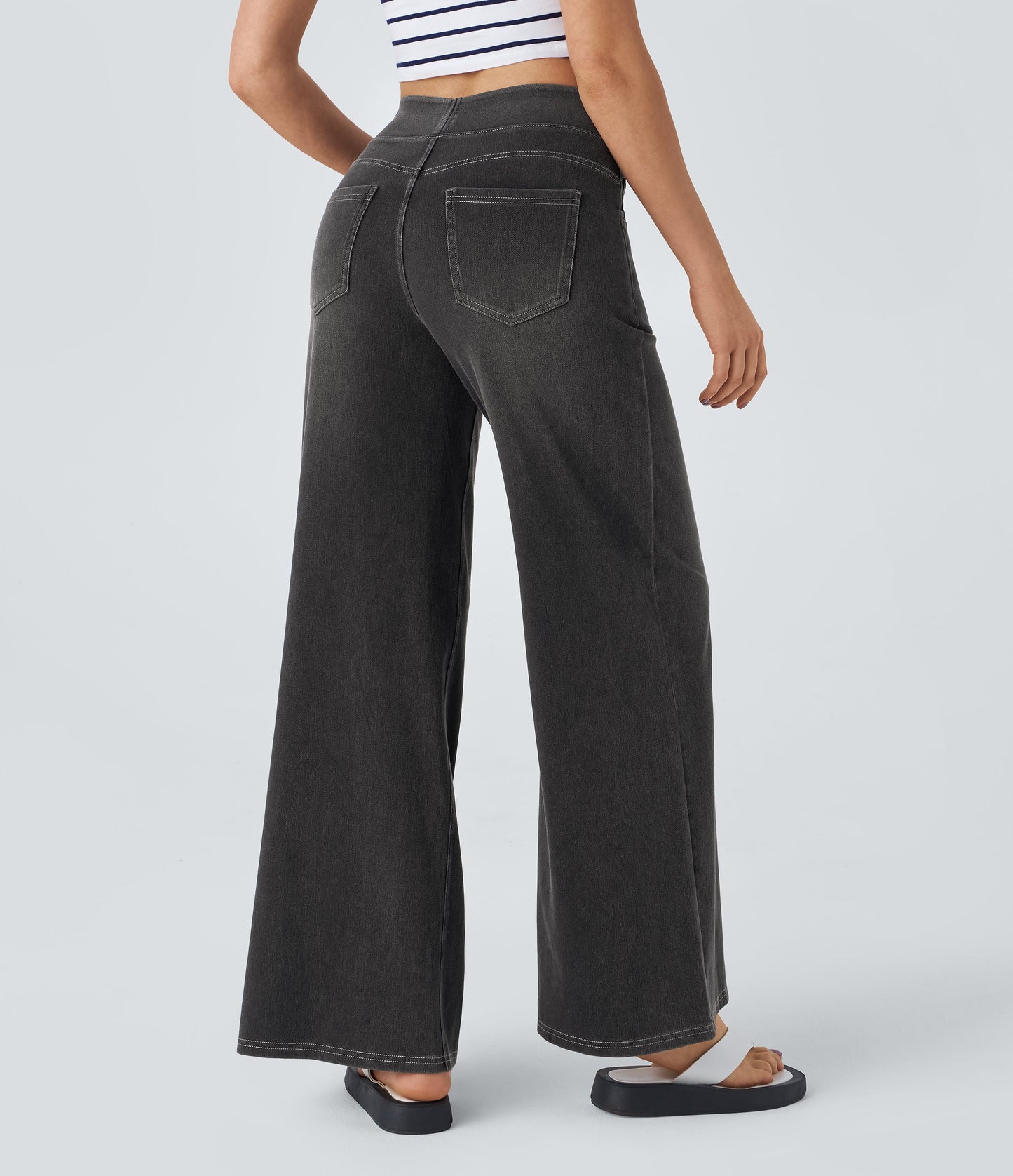 🔥™ High Waisted Pockets Baggy Wide Leg Washed Casual Jeans