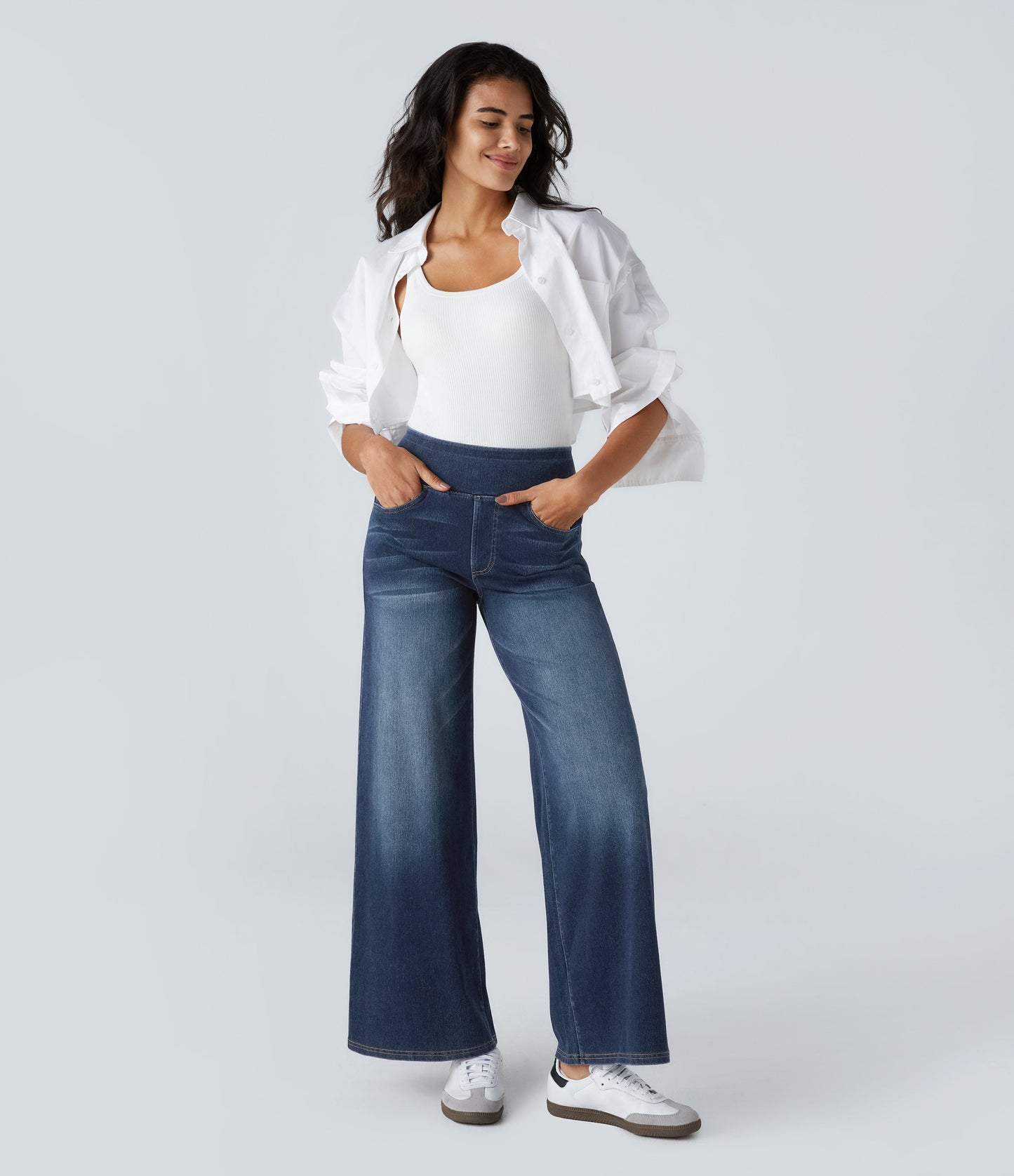 🔥™ High Waisted Pockets Baggy Wide Leg Washed Casual Jeans