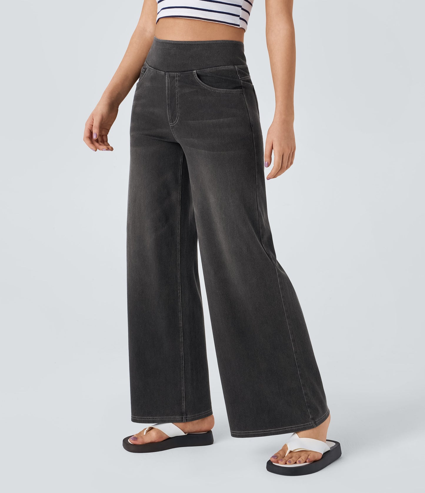 🔥™ High Waisted Pockets Baggy Wide Leg Washed Casual Jeans