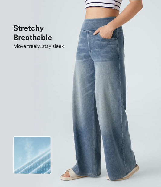 🔥™ High Waisted Pockets Baggy Wide Leg Washed Casual Jeans
