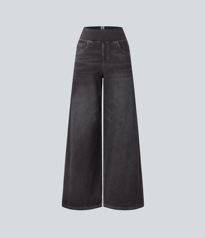 🔥™ High Waisted Pockets Baggy Wide Leg Washed Casual Jeans