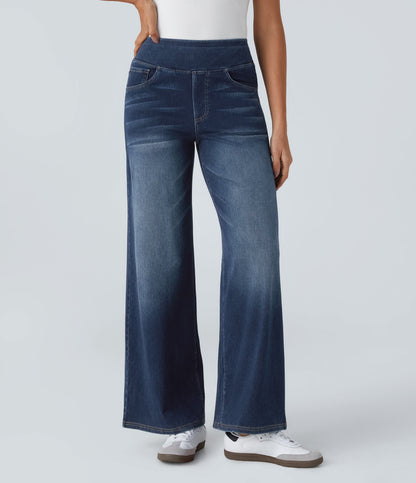 🔥™ High Waisted Pockets Baggy Wide Leg Washed Casual Jeans