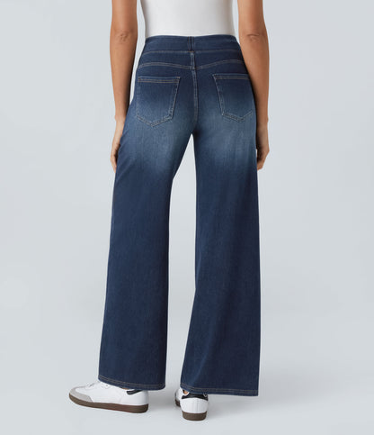 🔥™ High Waisted Pockets Baggy Wide Leg Washed Casual Jeans