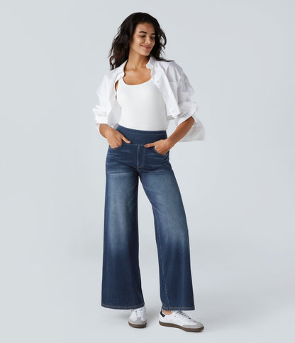 🔥™ High Waisted Pockets Baggy Wide Leg Washed Casual Jeans