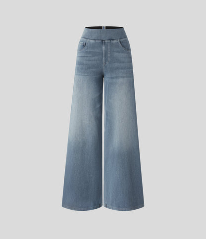 🔥™ High Waisted Pockets Baggy Wide Leg Washed Casual Jeans